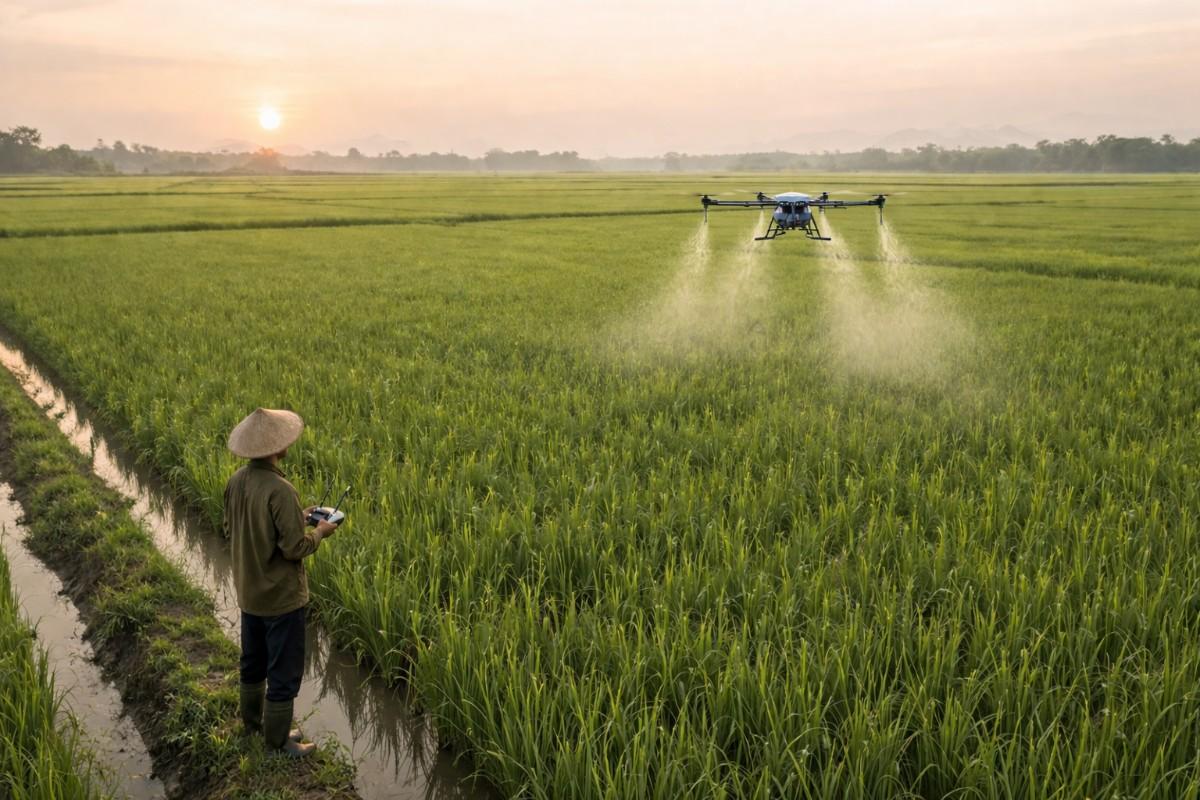 cara kerja drone sprayer pertanian